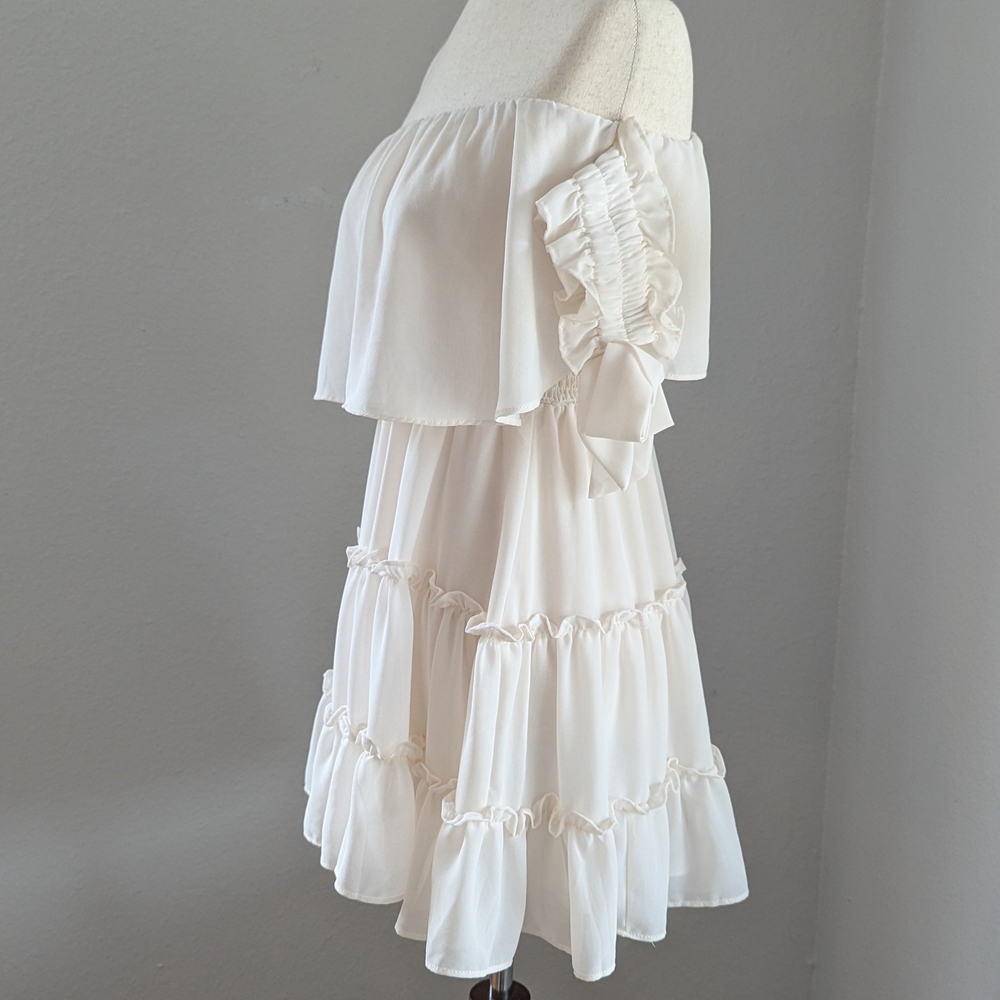 Mable By Anthropologie Cream Ruffle Tiered Mini Dress Romantic Preppy - Picture 4 of 12